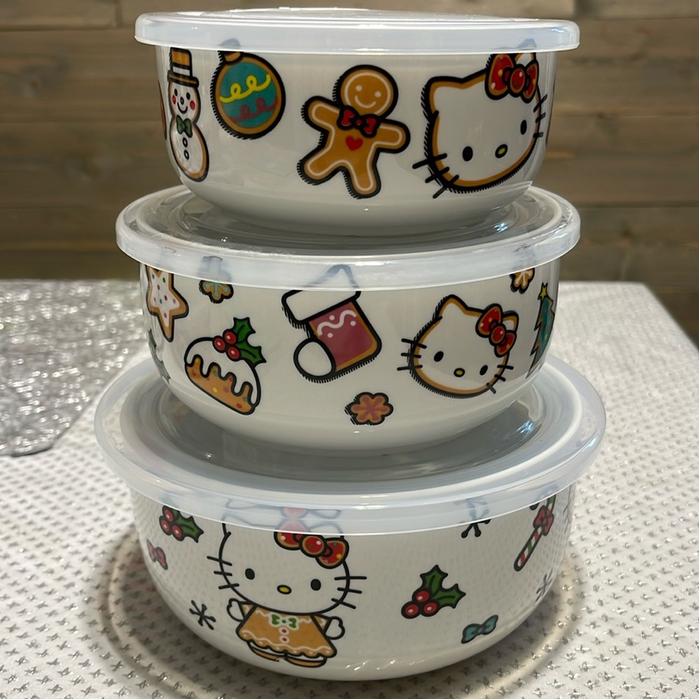 Hello Kitty Christmas topperware set of 3
